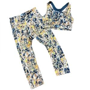 Tek Gear Workout Gear 2Pc Yellow and Blue Outfit, Size Small Bra and Pants NWOT